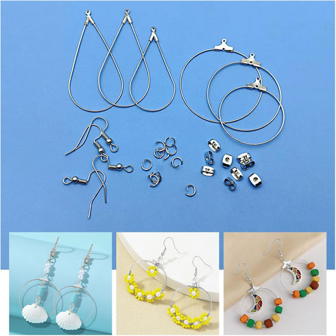 YaeYur 372Pcs Beading Hoop Earrings for Jewelry Making Earring Finding Hypoallergenic Teardrop Round Beading Hoop Earring Hooks and Backs Open Jum...