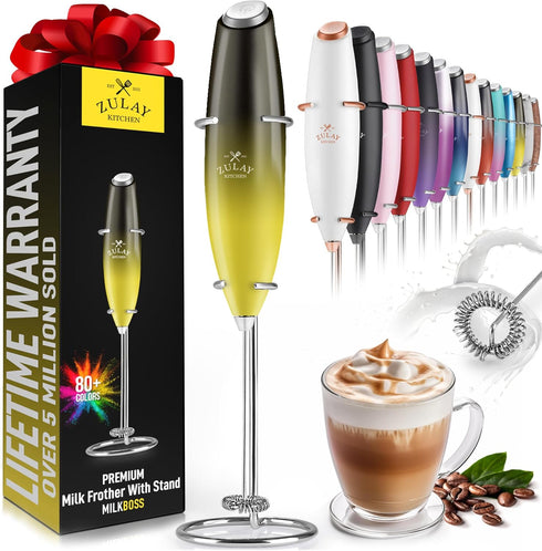 Zulay Powerful Milk Frother Handheld Foam Maker for Lattes - Whisk Drink Mixer for Coffee, Mini Foamer for Cappuccino, Frappe, Matcha, Hot Chocola...