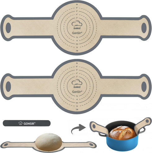 2 Pack Silicone Bread Sling, Non-Stick & Easy Clean Dutch Oven Baking Mat with Longer Handles, Silicone Baking Sling to Transfer SourDough Easily,...