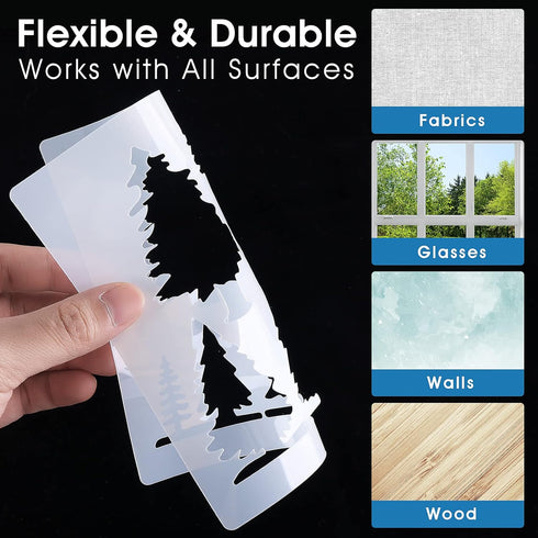 8 Pcs Pine Trees Stencils,Reusable Trees Template Large Tree Stencil for Painting Wall Wood Window Furniture Fabric Canvas Home Decor Supplies Art...