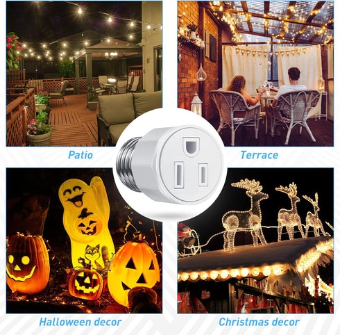 E26/ E27 3 Prong Light Bulb Socket Adapter, Polarized Light Socket Outlet, Light Socket to Plug Adapter Socket Converter, Light Bulb Plug Adapter ...