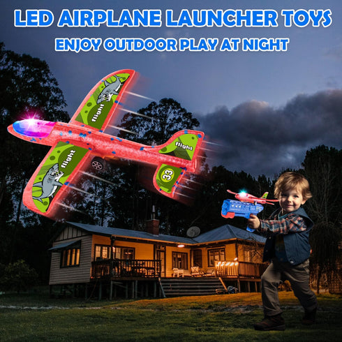 6 Pack LED Airplane Launcher Toys with 2 Launchers, 2 Flight Mode Glider Catapult Plane with Stickers, Flying Outdoor Toys for 3 4 5 6 7 8 9 10 11...