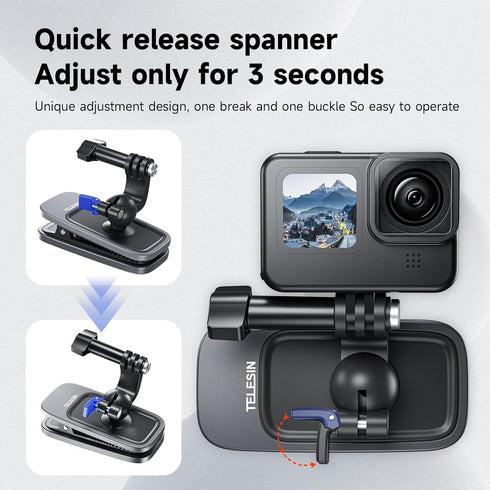 TELESIN Backpack Clip Mount 360 Swivel Ball Joint Shoulder Bag Belt Strap Mounts Accessories for GoPro 12 11 10 9 8 7 6 5 Insta 360 X3 Ace Pro DJI...
