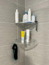 JiePai Acrylic Corner Shower Caddy Shelf with Hooks 2 Pack, Adhesive Wall Mounted Bathroom Shower Organizer for Inside Shower & Kitchen Storage, S...