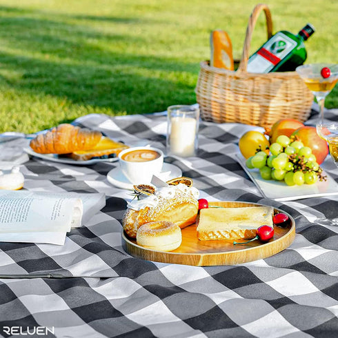 Buffalo Plaid Tablecloth 35 ? 35" - Black and White Checkered Tablecloth Style, Machine Washable Polyester, Waterproof, Easy to Care, Durable Smal...