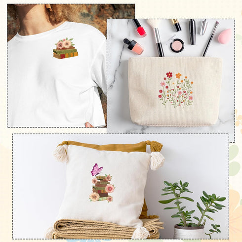 Water Soluble Embroidery Patterns Stabilizers - Rngmsi 2 Sheets Book Lover Stick and Stitch Embroidery Paper Wash Away 14 Pcs Cat Flower Embroider...