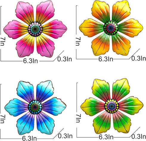 4PCS Metal Flowers Outdoor Wall Decor, 6 Inch Metal Garden Wall Art Decorative, Metal Flower Outdoor Wall Sculptures Hanging Indoor Outdoor Home, ...