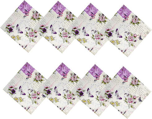 Newbridge Vintage Blossoms Square Fabric Napkins, Set of 8 Napkins, Easy Care and Stain Resistant Napkins, Lace and Spring Vintage Post Card Print...