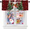 Christmas Valance for Windows Snowman with Xmas Tree Window Toppers Valances Rod Pocket 1 Panel Red Buffalo Plaid Check Window Treatments for Kitc...