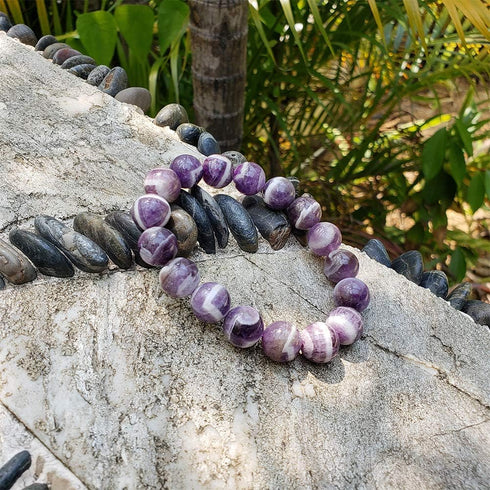 chengmu 12mm Banded Amethyst Stretch Bracelet Natural Round Beads Semi Gemstone for Crystal Elastic Beaded Bracelet 8"...