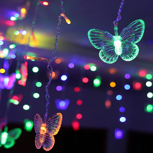 Butterfly Curtain Fairy Light, 8 Modes 120 LED USB Window Firefly Twinkle Timer String Lights 24 Butterflies with Remote, Waterproof Copper Wire f...