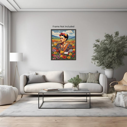 Posterizer 1 pcs- Frida Kahlo inspied art in the flower field-Famous Figures Art Collection-Floral Botanical Art- Living Room Bedroom Decor- unfra...