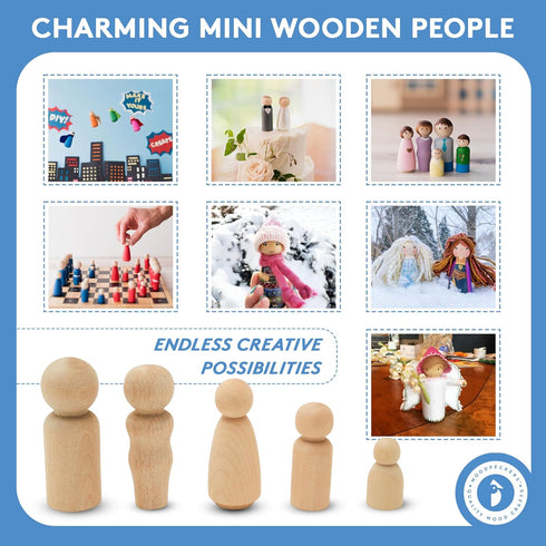 Wood Peg Doll Set, 40 Piece Wood Peg Family (Toy Peg People: Dad, Mom, Angel, Child, Baby) Unfinished for Crafts & Play, by Woodpeckers...