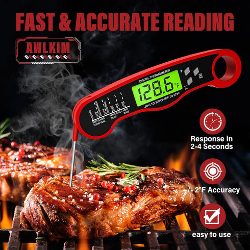 Meat Thermometer Digital - Fast Instant Read Food Thermometer for Cooking, Candy Making, Outside Grill, Waterproof Kitchen Thermometer with Backli...