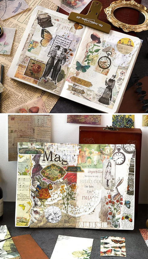 100 Pieces Vintage Ephemera Pack Junk Journal Kit Scrapbook Supplies Decoupage Paper Sticker Material for Art Journaling Bullet Journals Planners ...