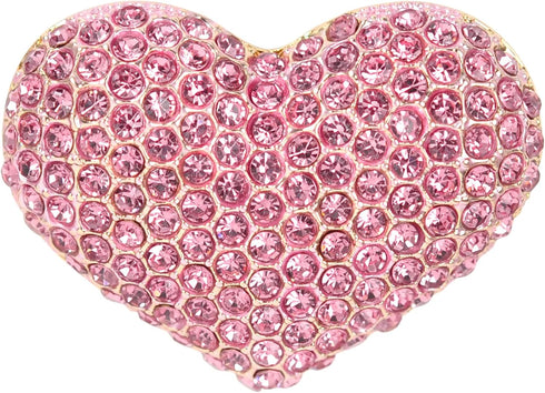Gyn&Joy Golden Tone Womens Pink Colored Crystal Rhinestone Love Heart Brooch Pin...