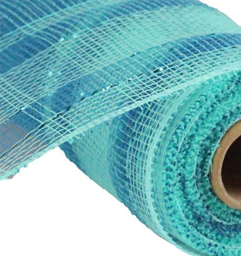 Plaid Metallic Deco Poly Mesh Ribbon - 10 inch x 30 feet (Aqua, Turquoise)...