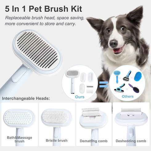 5 IN 1 Pet Grooming Brush Kit,Dog&Cat Self Cleaning Slicker Brush for Shedding.Dematting&Deshedding Dog Brush,Dog Hair Brush,Suitable for Small&La...