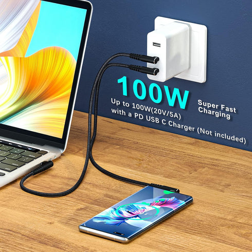 USB C to USB C Cable 100W 1ft 3 Pack 90 Degree Type C Cable Nylon Braided Right Angle USBC Fast Charging Cable Compatible with MacBook Pro 2021, i...