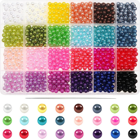 TOAOB 1680pcs Pearl Beads for Jewelry Making 24 Colors Round Pearl Beads with Holes 6mm Loose Spacer Beads for DIY Crafts Necklaces Bracelets and ...
