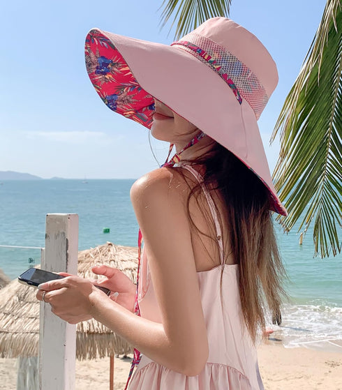 HUAMULAN Women Summer Sun Hat Wide Brim Wired Edge Floral Beach Bucket Hats Reversible Foldable Travel UV Protection Lady Hat...