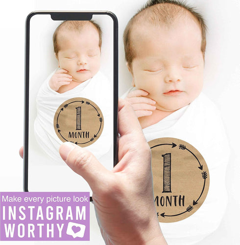 Hadley Designs 16 Monthly Baby Milestone Stickers - Rustic Baby Monthly Milestone Stickers, Baby Month Stickers For Baby Photo Props Newborn, Mont...
