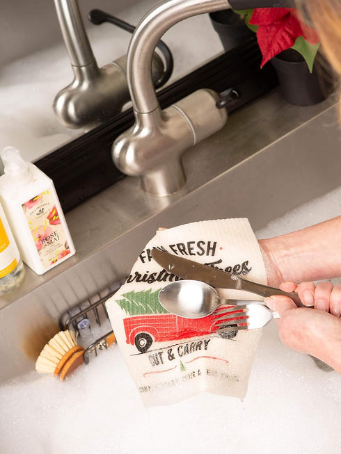 DII Swedish Dishcloths for Kitchen & Cleaning, Reusable, Machine Washable & Dishwasher Safe, Biodegradable, 7.75 x 6.75, Christmas Truck, 3 Piece...
