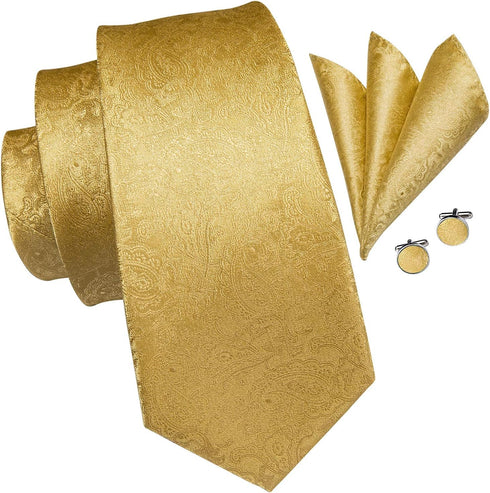 Hi-Tie Men Ties Bowtie Set Woven Silk Necktie Bow Tie and Pocket Square Cufflinks Set with Tie Clip or Flower Lapel Pin...
