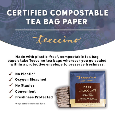 Teeccino Dark Chocolate - Prebiotic SuperBoost™ Herbal Tea - Support Your Probiotics with Prebiotics For Good Gut Health and Regularity, Digestive...