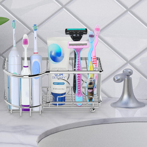 Simple Houseware Stainless Steel 6 Slots Toothbrush Holder Adhesive Wall Organizer, Chrome...