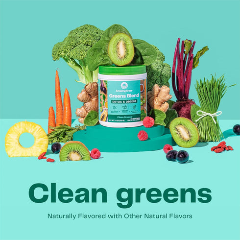 Amazing Grass Greens Superfood Detox & Digest: Greens Powder with Digestive Enzymes & Probiotics, Clean Green, 30 Servings (Packaging May Vary)...
