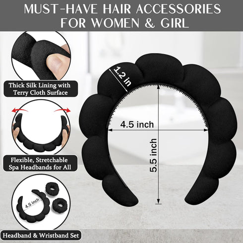 Spa Headband for Washing Face, Makeup Headband and Wristband Set, Non Slip Headband Washing Face, Terry Cloth Face Wash Headband for Women Girl, S...