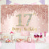 Happy 17th Birthday Banner Backdrop Decorations for Girls, Rose Gold 17 Birthday Party Sign Supplies, Pink Seventeen Birthday Poster Background Ph...