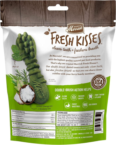 Merrick Fresh Kisses Natural Dental Chews Infused With Coconut And Botanical Oils For Small Dogs 15-25 Lbs - 9 ct. Bag...