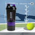 Shaker Bottle - Protein Shaker Cup with Storage Compartments - Leak-proof Workout Shake Bottles with Mixer for Smooth Mixing-500ML/16oz (PURPLE & ...