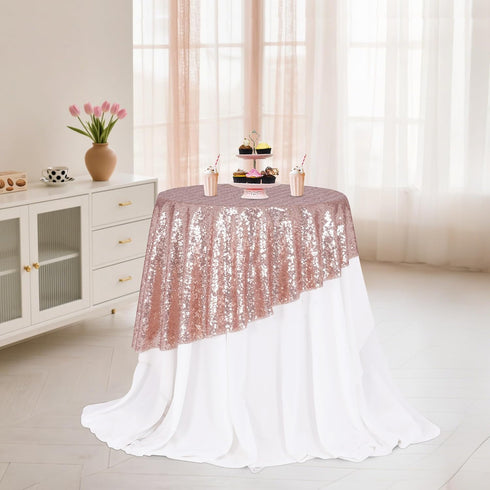 PartyDelight Sequin Tablecloth Round 50 inch Rose Gold for Wedding Party Birthday Bridal Baby Shower and Other Events Decorations...