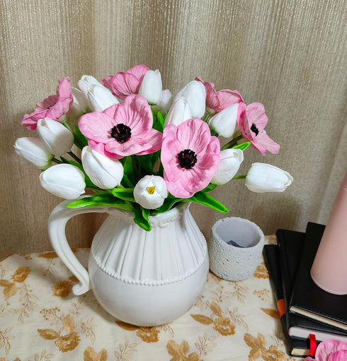 Artificial Tulips 10 Heads Mini Real Touch Artificial Flowers Fake Tulip for Home Decor Wedding Party DIY Bouquet Flowers (White)...