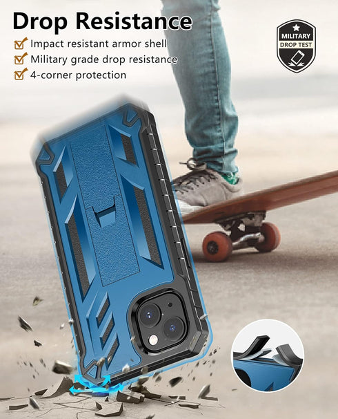 for iPhone 13/14 Protective Case: for iPhone 16e Cover with Built-in Kickstand | Heavy Duty Military Grade Hard Protection Shock Proof | Durable D...