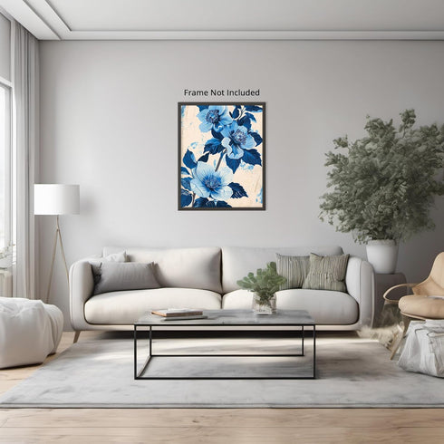 Posterizer 1 pcs-blue pretty flowers with white background-Floral & Botanical Art-Abstract & Modern Art-Decor for Home & Office- UNFRAMED Wall Art...