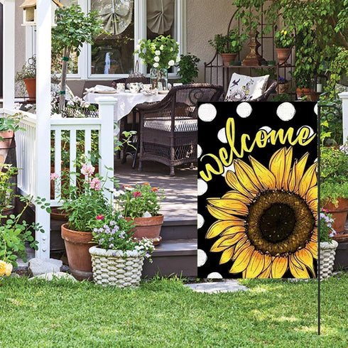 Daisy Sunflower Welcome Sunshine Garden Flag 12x18 Inch Double Sided, Summer Seasonal Holiday Burlap Yard Outdoor Decoration Black (Sunflower)...