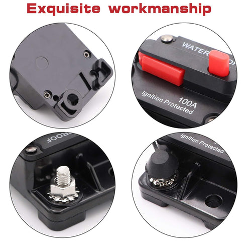 100 Amp Automotive Marine Circuit Breaker with Manual Reset Surface-Mount for Trolling Boat Motor Battery Thermal 12V-48V DC Waterproof...