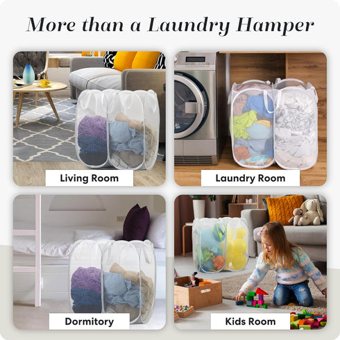 Handy Laundry Mesh Popup Hamper - Two Compartments, Collapsible for Storage and Easy to Open. Folding Pop-Up Clothes are Great for The Kids Room, ...