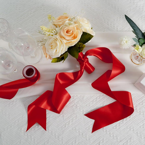MEEDEE Red Satin Ribbon 3 Inch Wide Red Ribbon by 10 Yards Lux Satin Double Faced Satin Ribbon Red Christmas Ribbon Red Ribbon for Christmas Tree,...
