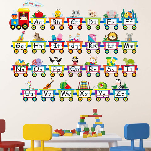 Outus 6 Pieces Alphabet Train Wall Decals Peel Stick Animals Alphabet Wall Sticker Early Learning Classroom Bedroom Nursery Playroom Decoration fo...