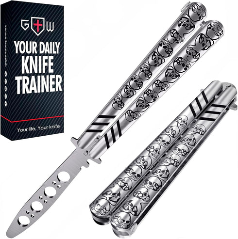 GOOD WORKER Butterfly Knife Trainer - Balisong Trainer - Balisong Butterfly Knives NOT Real NOT Sharp Blade - Practice Butterfly - Black Dull Tric...