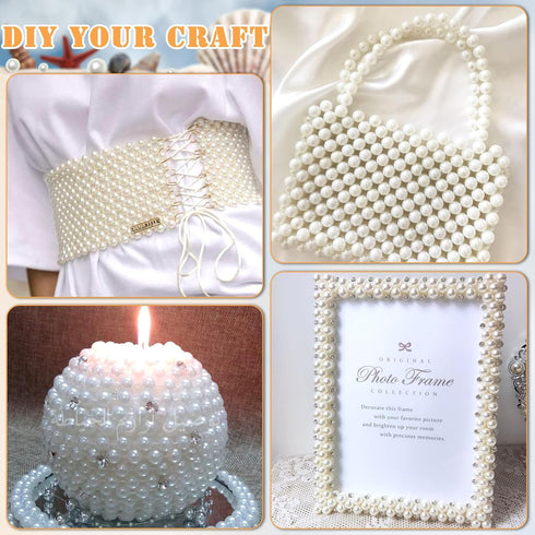 2 Yards Pearl Mesh with Glue, Pearl Trim by The Yard Pearl Ribbon for Crafts DIY Wedding Bouquets Birthday Party Home Decoration, White...