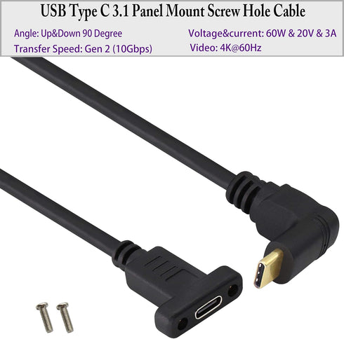90 Degree USB 3.1 Type C Panel Mount Cable Gen 2 Up&Down Angle Type C 3.1 Female Panel Mount to Male Cable,Supports Charging,Data,Audio,Video Cabl...