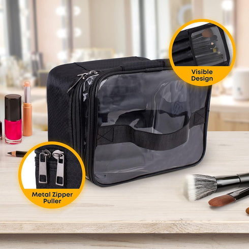 Makeup Organizer Travel Skincare Bag - Double Layer Makeup Bag for Travel Essentials Makeup Organizer Travel Bag Clear Makeup Bag with Brush Compa...