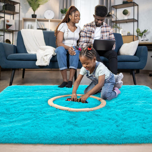 Noahas Fluffy Teal Blue Area Rugs for Bedroom Living Room,4x5.3 Feet Thick Shag Throw Floor Carpet,Soft Shaggy Non-Slip Plush Dorm Nursery Kids Ru...