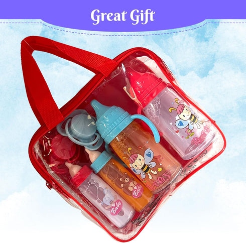 Baby Doll Bottles with Magic Disappearing Milk & Juice Playset, 6pc Pretend Baby Doll Accessories Set 4 Doll Feeding Toy Bottles and 2 Pacifiers, ...